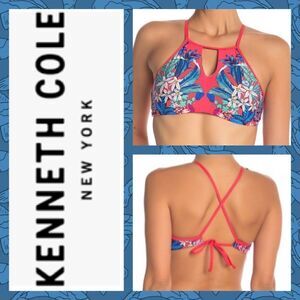 NWT MSRP $63 Kenneth Cole New York Floral Halter Bikini Top Women's Size Medium